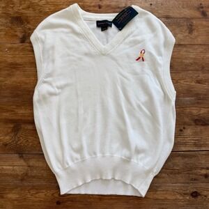 Izod Club White Egyptian Cotton V-Neck Golf Sweater Vest Tennis Logo Men's L NWT